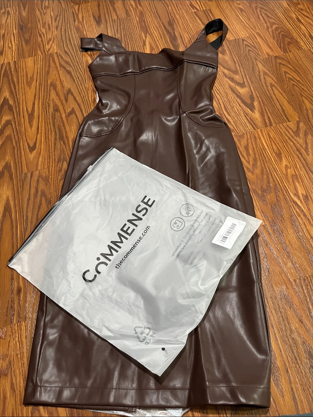 Commense Faux Leather Midi Dress in Dark Brown xs NWT
